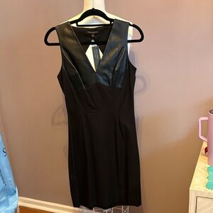 Banana Republic Black Midi Dress with faux Leather Details